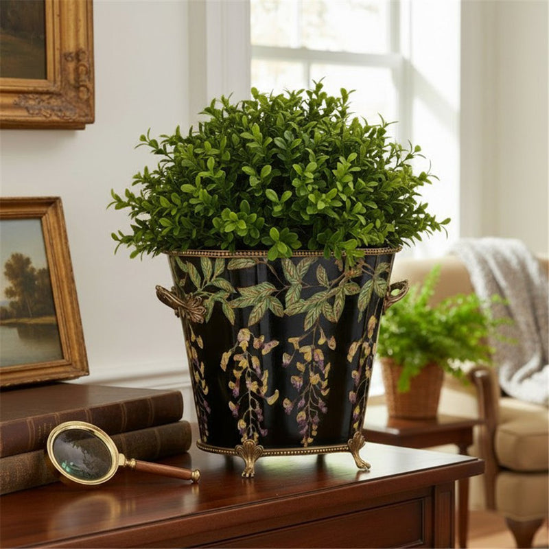 Midnight Blossom Cachepot Planter-Porcelain & Bronze
