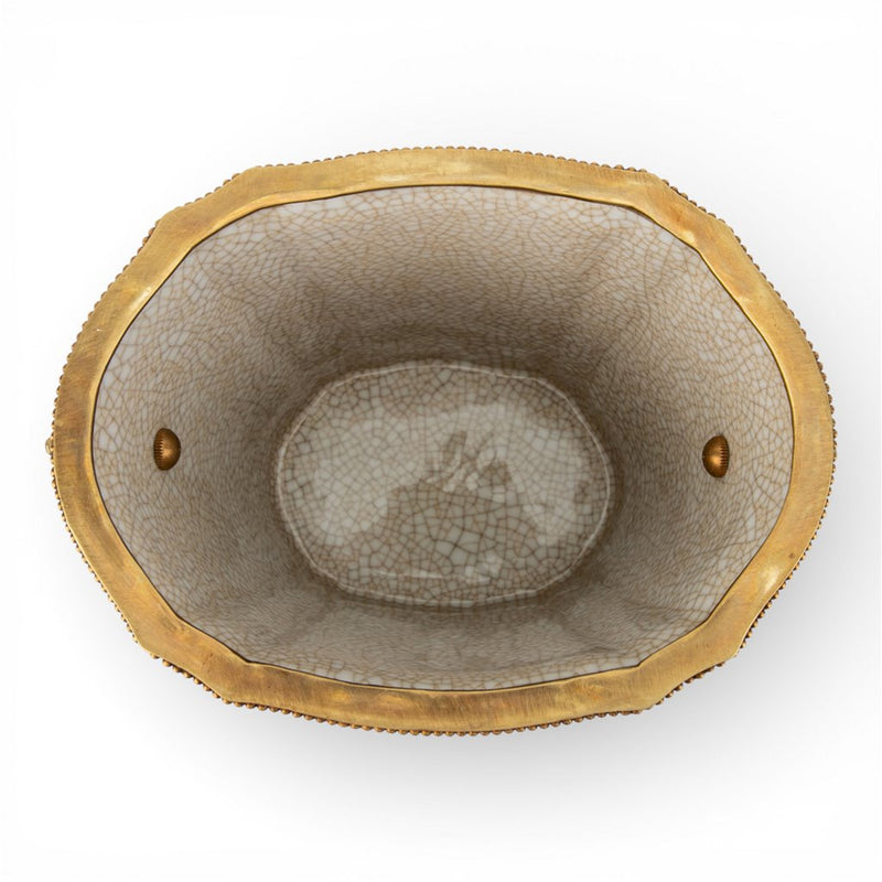 Midnight Blossom Cachepot Planter-Porcelain & Bronze