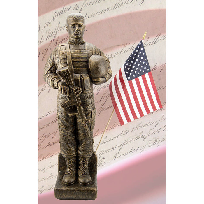 Military Soldier with Flag Statue