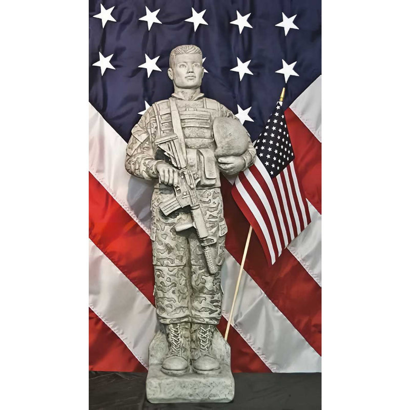 Military Soldier with Flag Statue