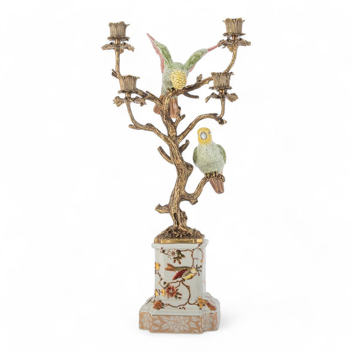 Parrot Candle Holder-Porcelain & Bronze