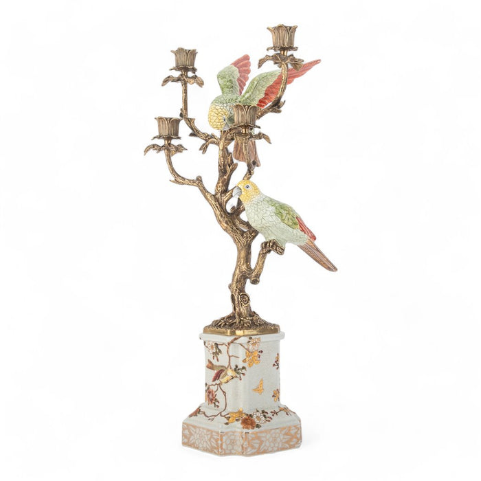 Parrot Candle Holder-Porcelain & Bronze