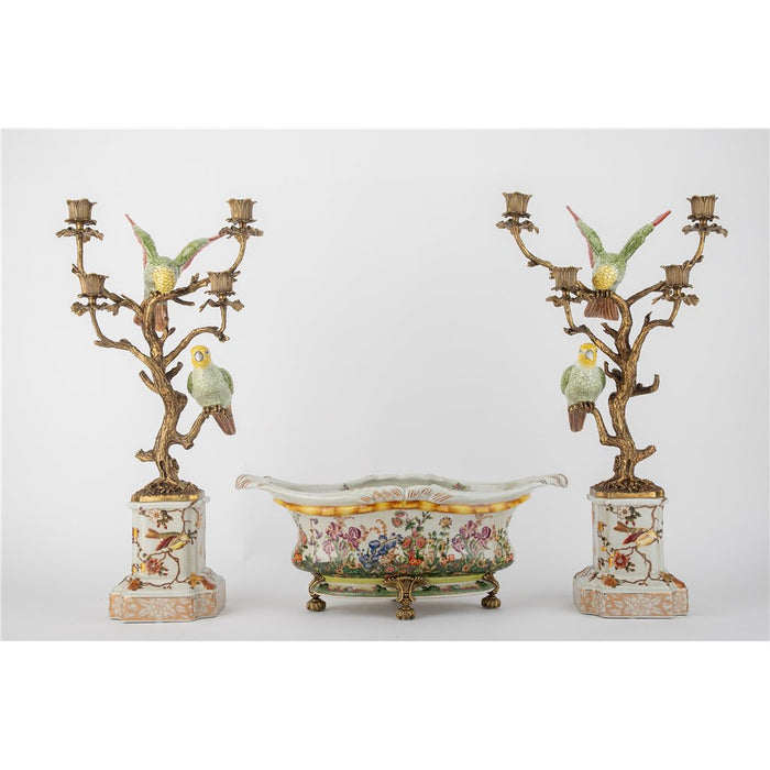 Parrot Candle Holder-Porcelain & Bronze