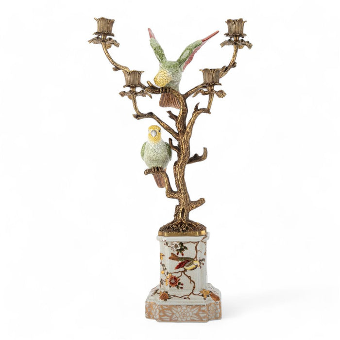 Parrot Candle Holder-Porcelain & Bronze