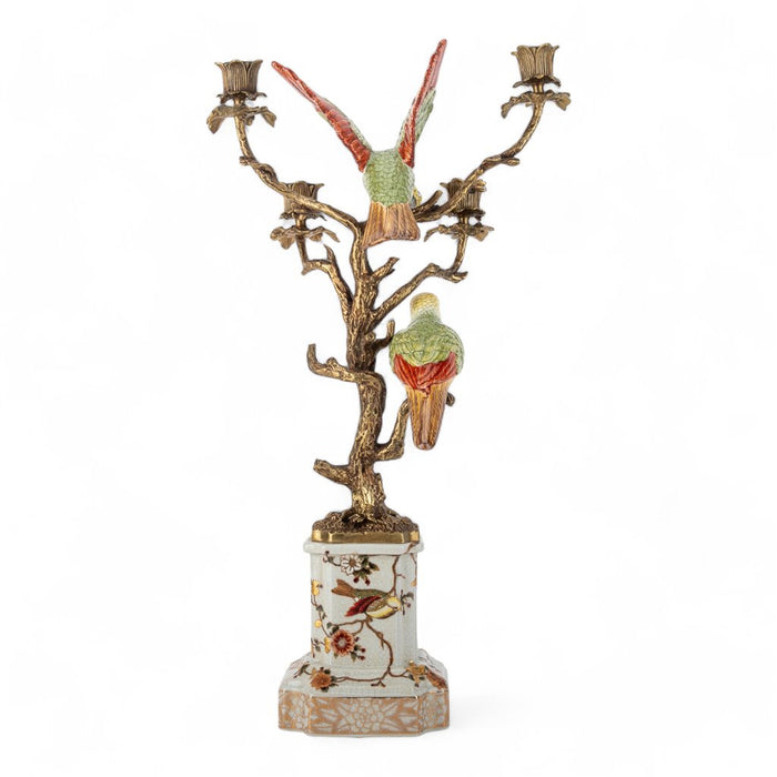 Parrot Candle Holder-Porcelain & Bronze