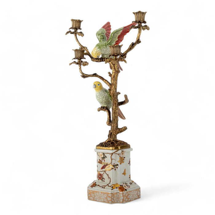 Parrot Candle Holder-Porcelain & Bronze