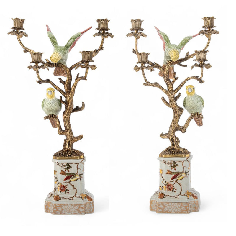 Parrot Candle Holder-Porcelain & Bronze