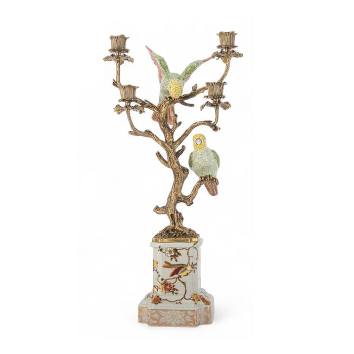Parrot Candle Holder-Porcelain & Bronze