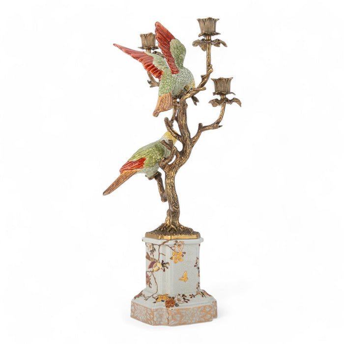 Parrot Candle Holder-Porcelain & Bronze