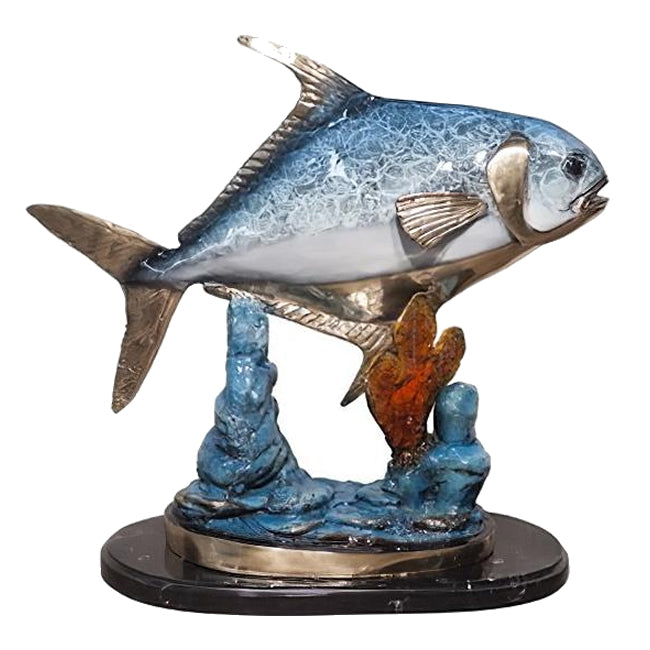 Bronze Permit Fish Sculpture on Marble Base