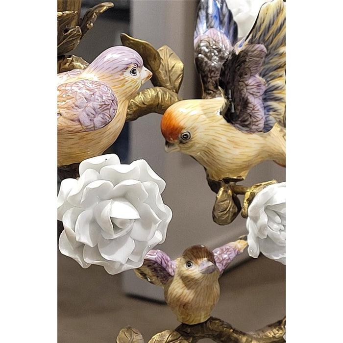 Perched Birds Candelabra-Porcelain & Bronze