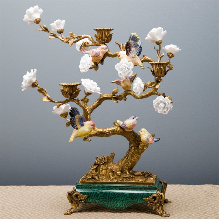 Perched Birds Candelabra-Porcelain & Bronze