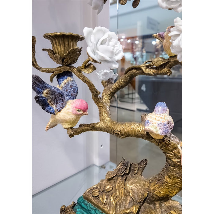 Perched Birds Candelabra-Porcelain & Bronze