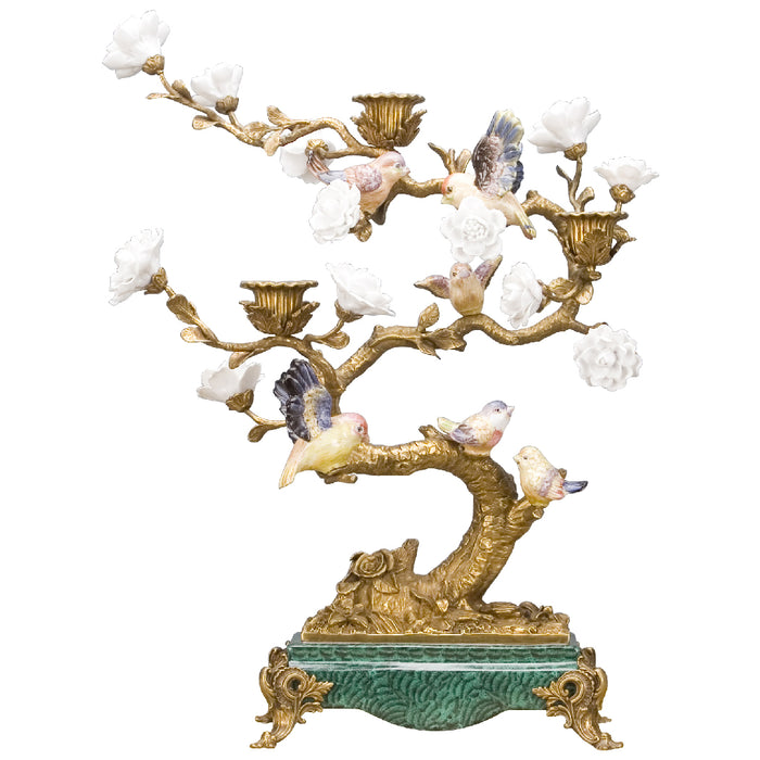 Perched Birds Candelabra-Porcelain & Bronze
