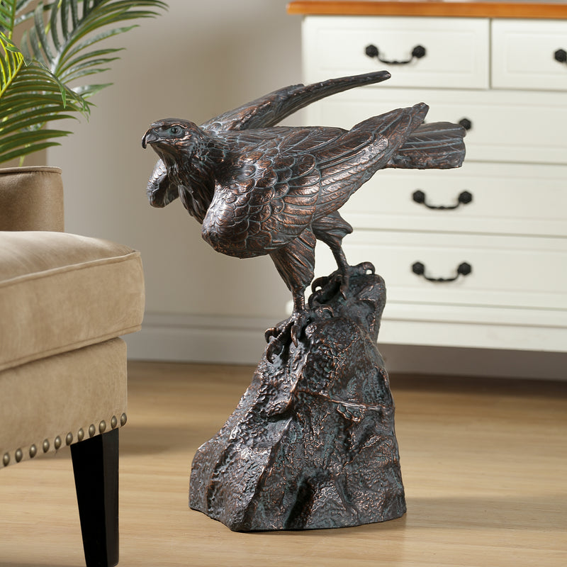 Perching Hawk Sculpture Styled View