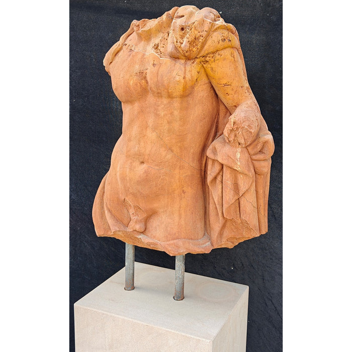 Red Marble Male Torso on Base-47"H