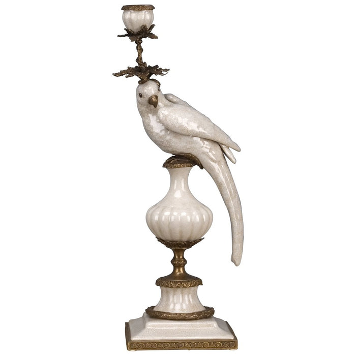 White Parrot Candle Holder-Porcelain & Bronze