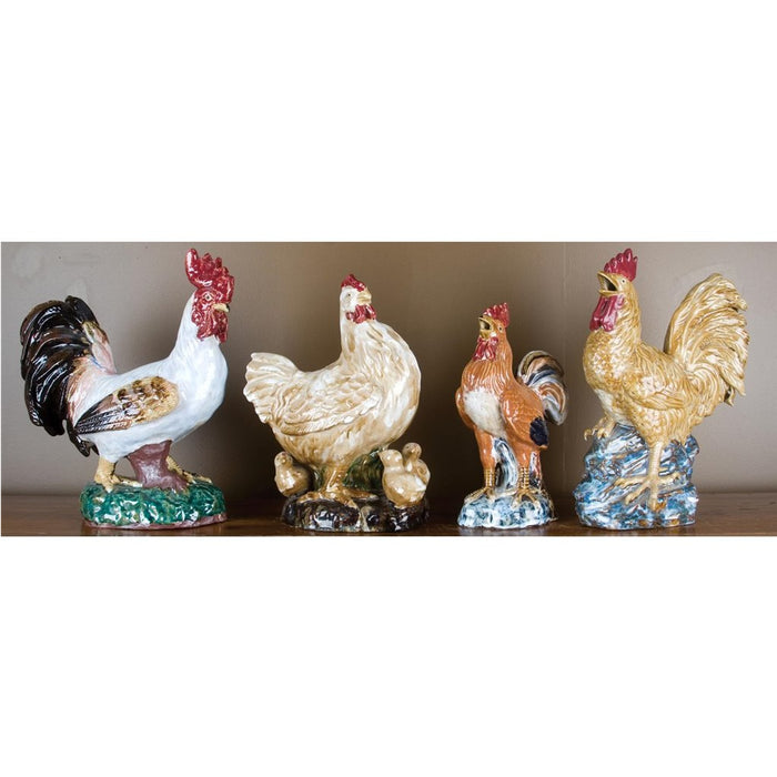 Porcelain White & Black Rooster Statue