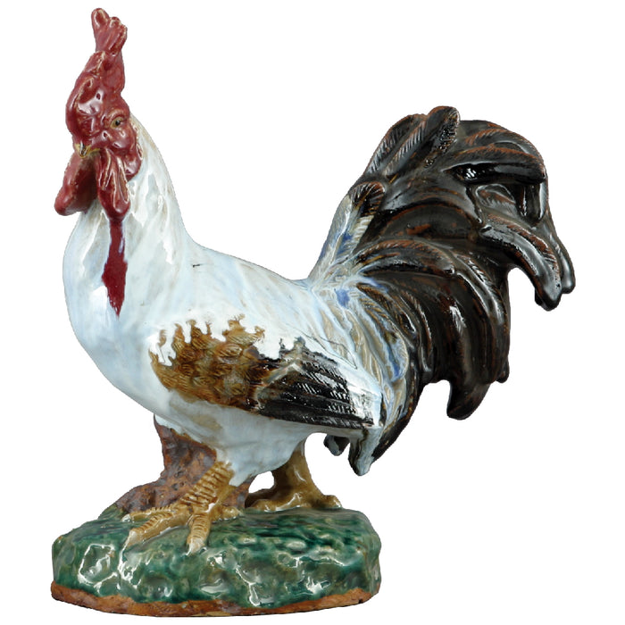 Porcelain White & Black Rooster Statue