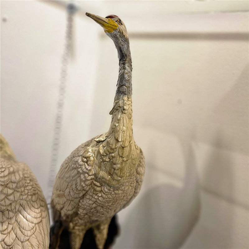 Red Crowned Crane Sculpture-Porcelain & Bronze
