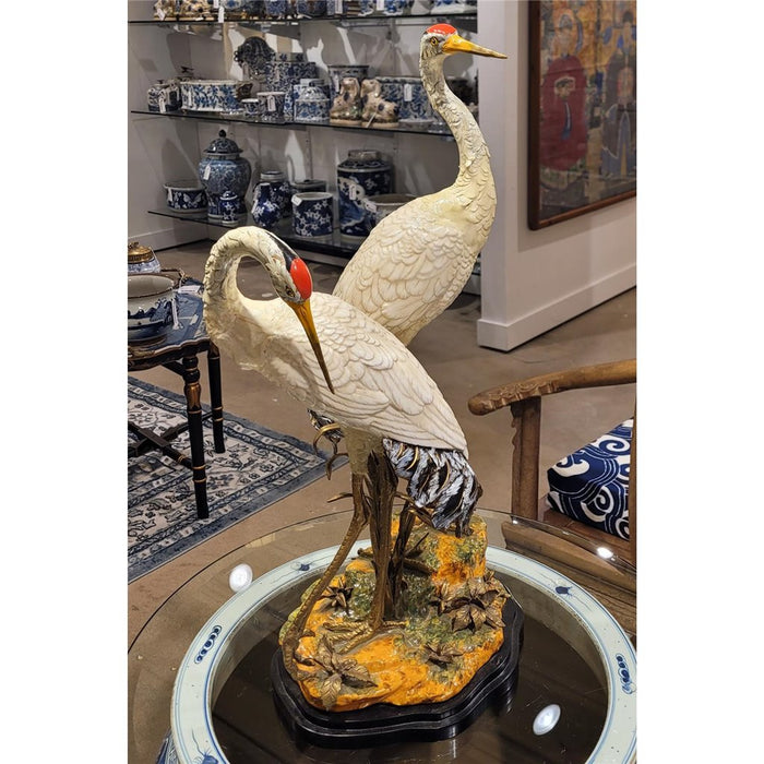 Red Crowned Crane Sculpture-Porcelain & Bronze