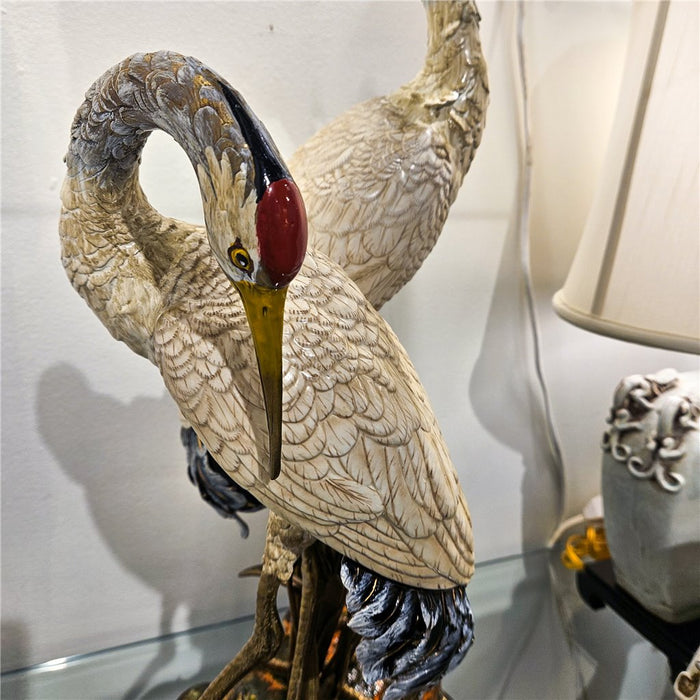 Red Crowned Crane Sculpture-Porcelain & Bronze