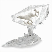 Lucite sculpture of polar bears on a white background. Title of sculpture: Polar Sea. Made by Starlite Originals