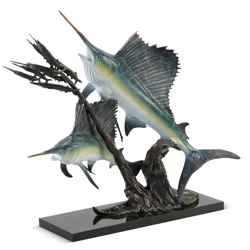 Sailfish Going After Ballyhoo Sculpture-Imperial Finish