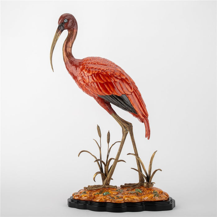 Scarlet Ibis Bird Sculpture-Porcelain & Bronze