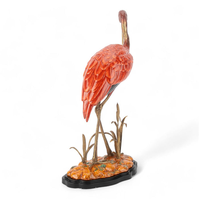 Scarlet Ibis Bird Sculpture-Porcelain & Bronze