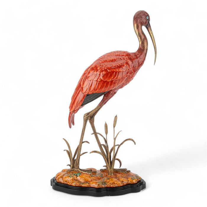 Scarlet Ibis Bird Sculpture-Porcelain & Bronze