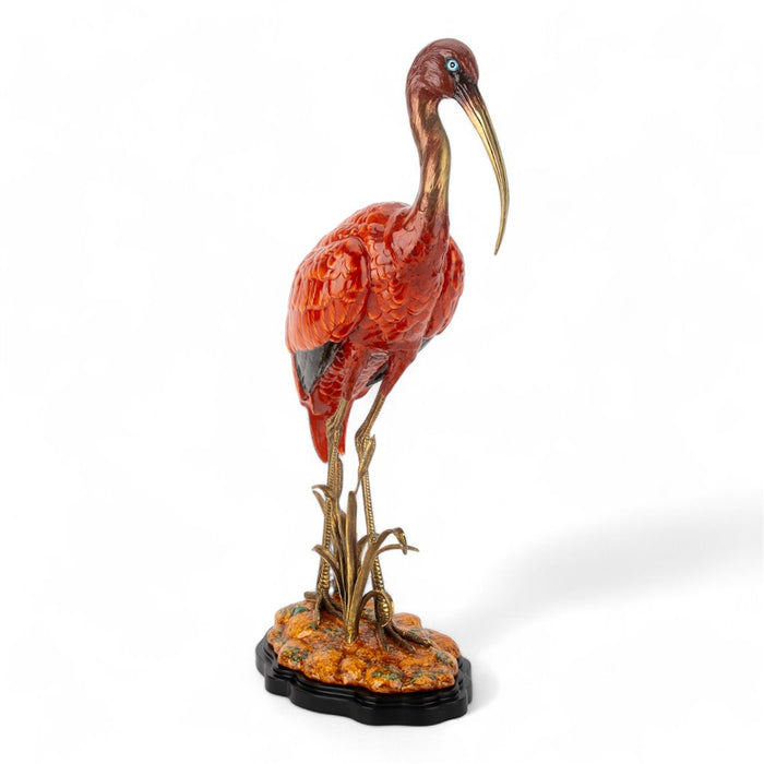 Scarlet Ibis Bird Sculpture-Porcelain & Bronze