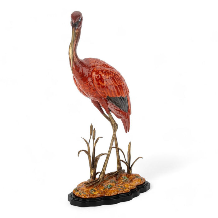 Scarlet Ibis Bird Sculpture-Porcelain & Bronze