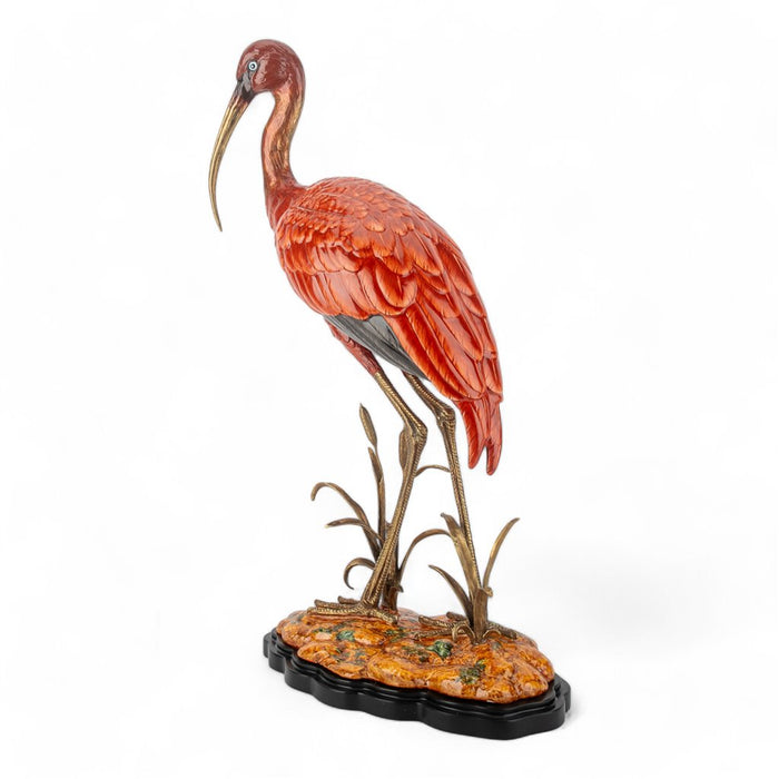 Scarlet Ibis Bird Sculpture-Porcelain & Bronze