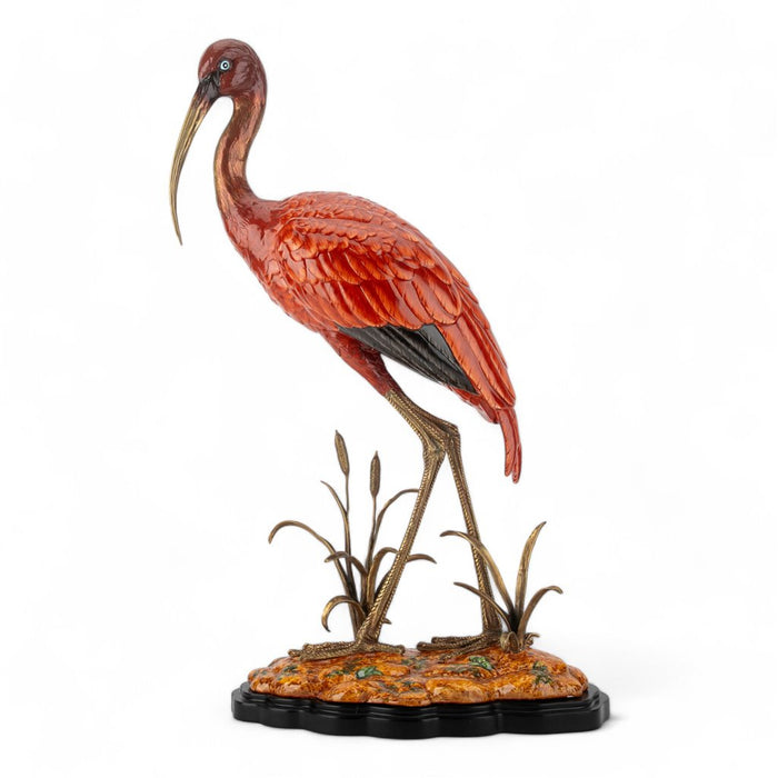 Scarlet Ibis Bird Sculpture-Porcelain & Bronze