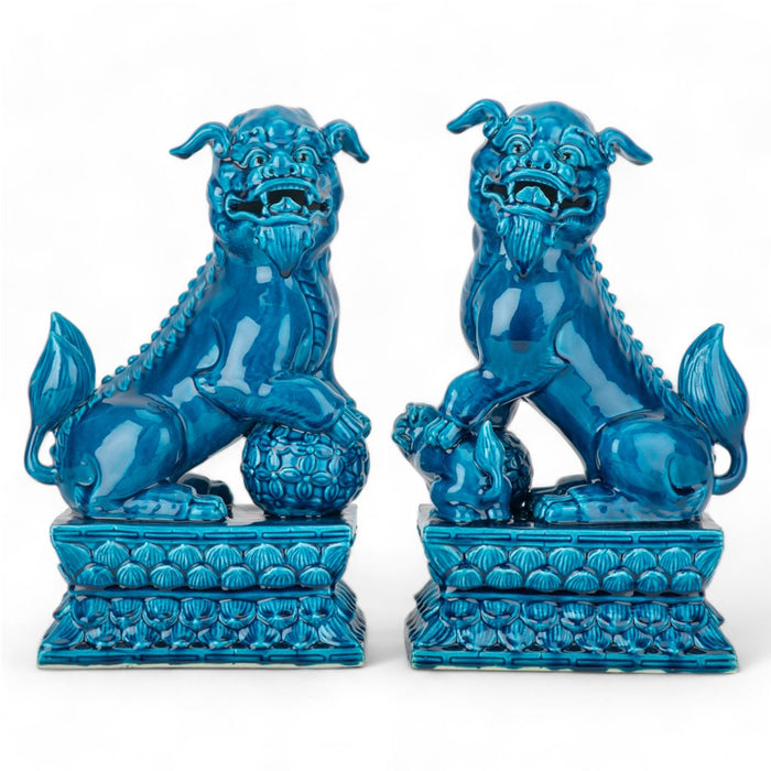 Shishi Turquoise Porcelain Foo Dog Statue Set of 2