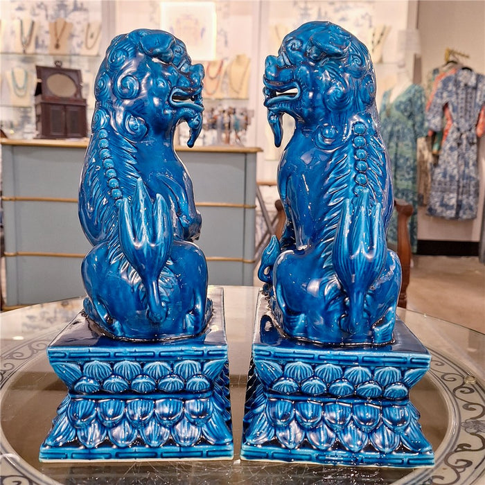 Shishi Turquoise Porcelain Foo Dog Statue Set of 2