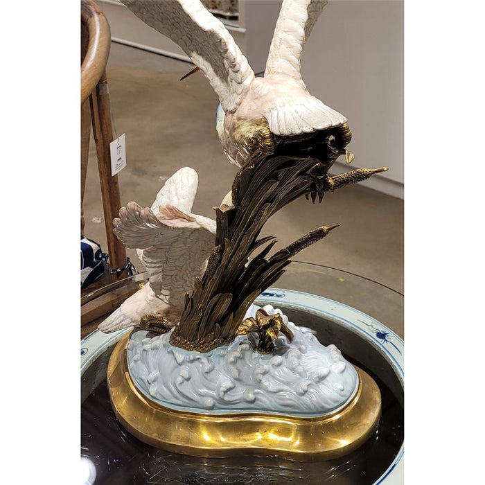 Double Shore Birds Sculpture-Porcelain & Bronze