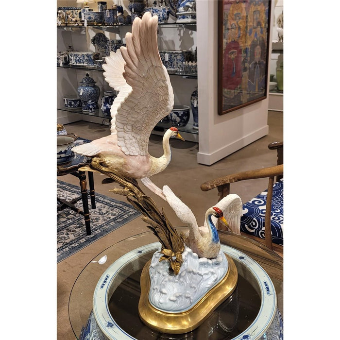 Double Shore Birds Sculpture-Porcelain & Bronze