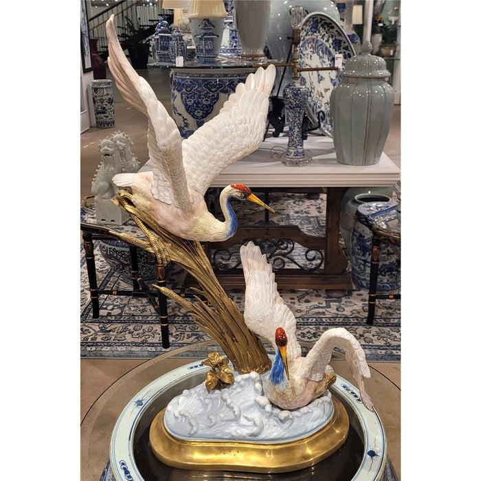 Double Shore Birds Sculpture-Porcelain & Bronze