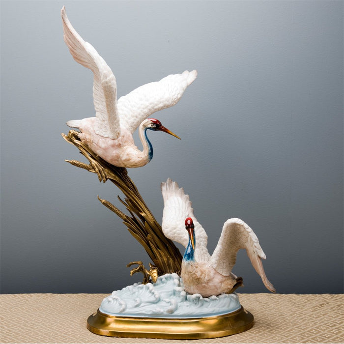Double Shore Birds Sculpture-Porcelain & Bronze