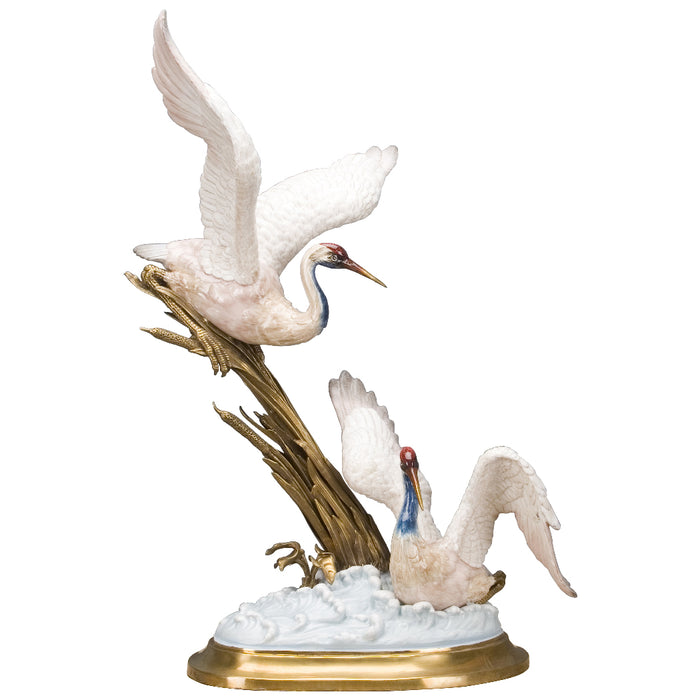 Double Shore Birds Sculpture-Porcelain & Bronze