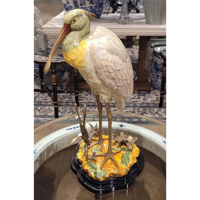 Spoonbill Egret Bird Sculpture-Porcelain & Bronze