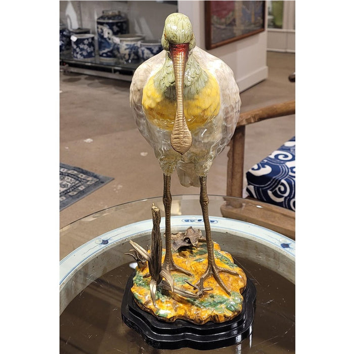 Spoonbill Egret Bird Sculpture-Porcelain & Bronze
