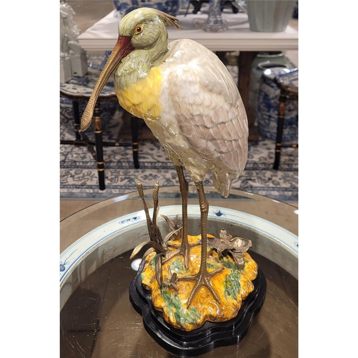 Spoonbill Egret Bird Sculpture-Porcelain & Bronze