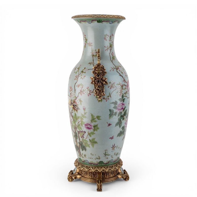 Spring Aviary Floral Vase-Porcelain & Bronze