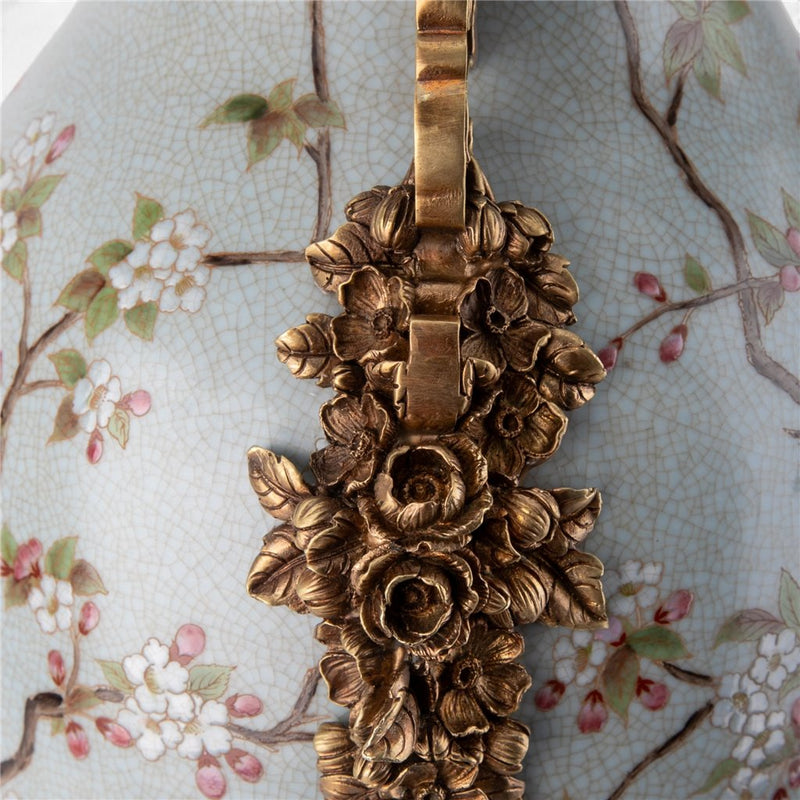Spring Aviary Floral Vase-Porcelain & Bronze