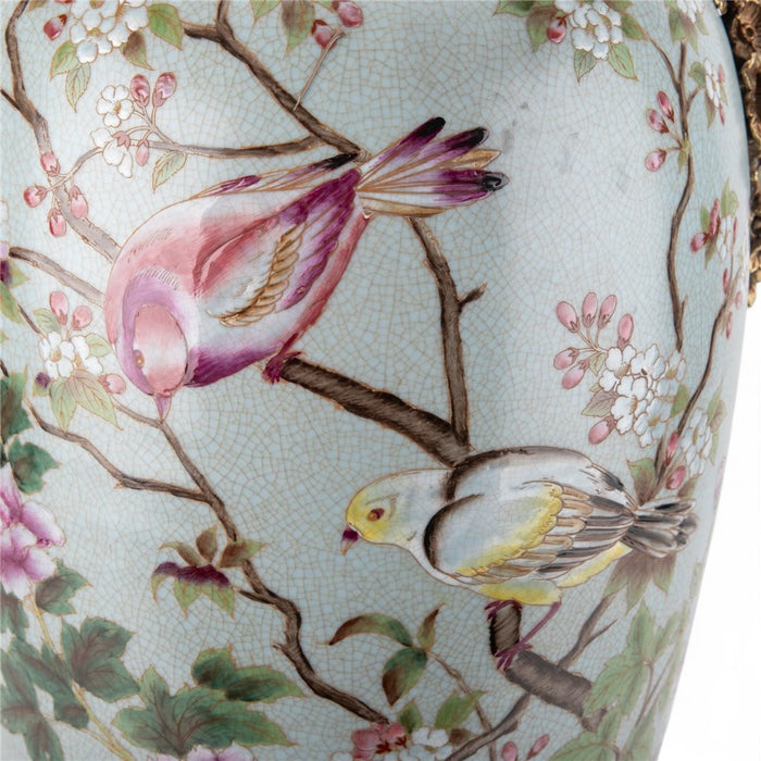 Spring Aviary Floral Vase-Porcelain & Bronze