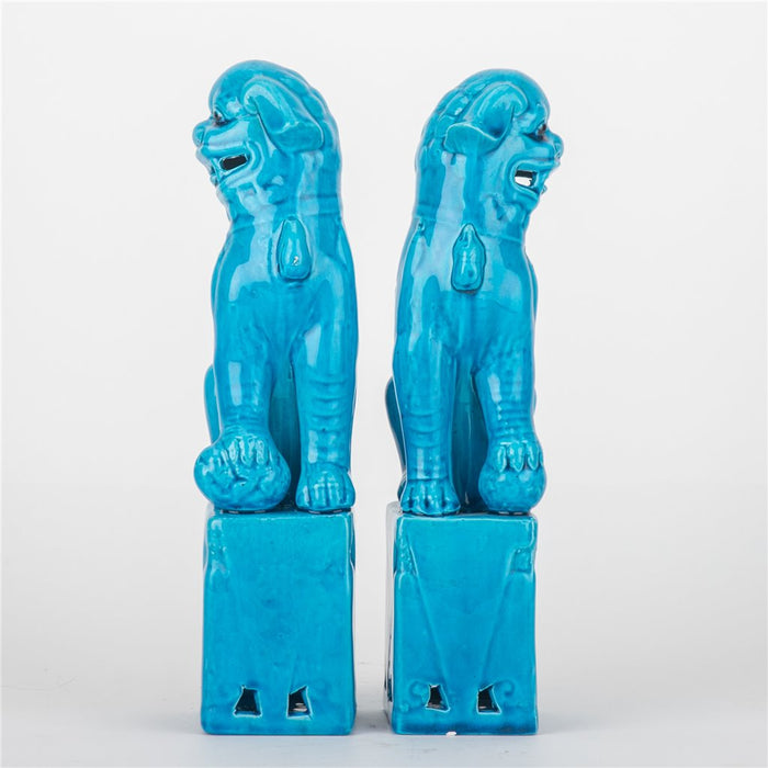Turquoise Porcelain Foo Dog Statue Set of 2