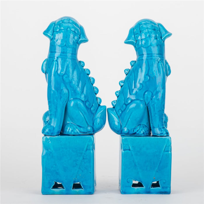 Turquoise Porcelain Foo Dog Statue Set of 2